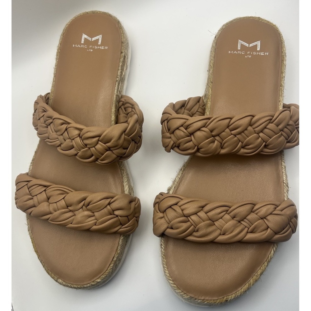 Marc Fisher Women's Brown Leather Woven Slides Size 8 Excellent Condition